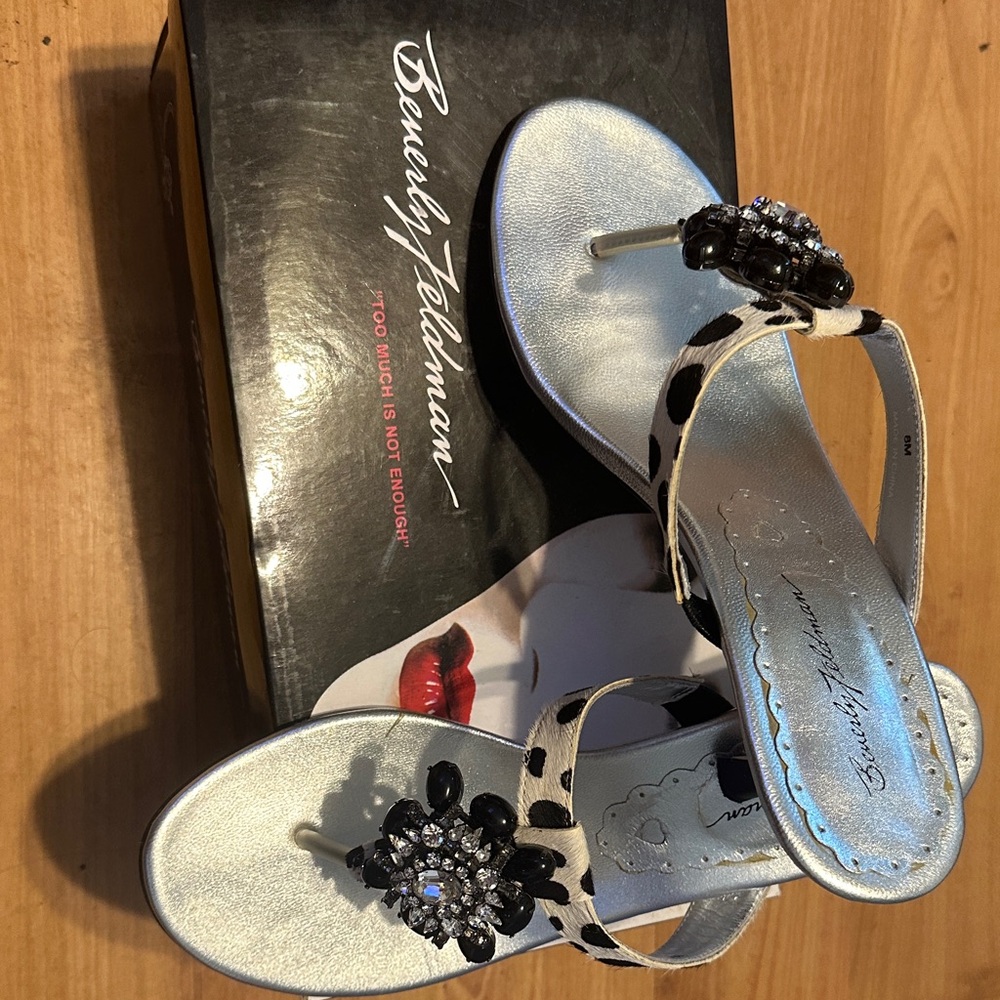 Beverly Feldman Glamorous Silver and Black Sandals